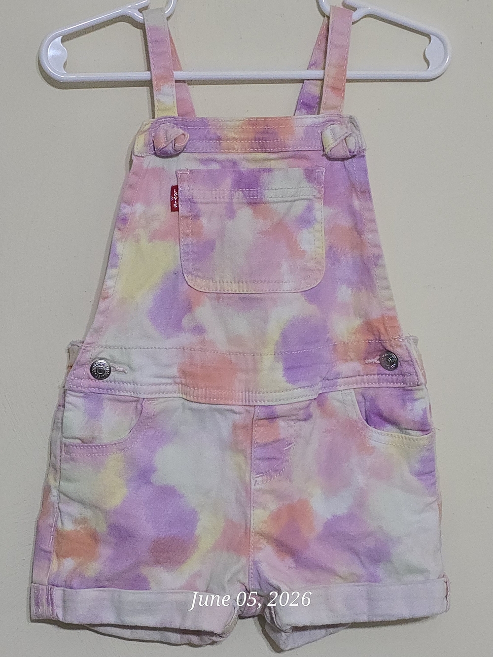 Levi's Girls' Pastel Tie-Dye Short Overalls